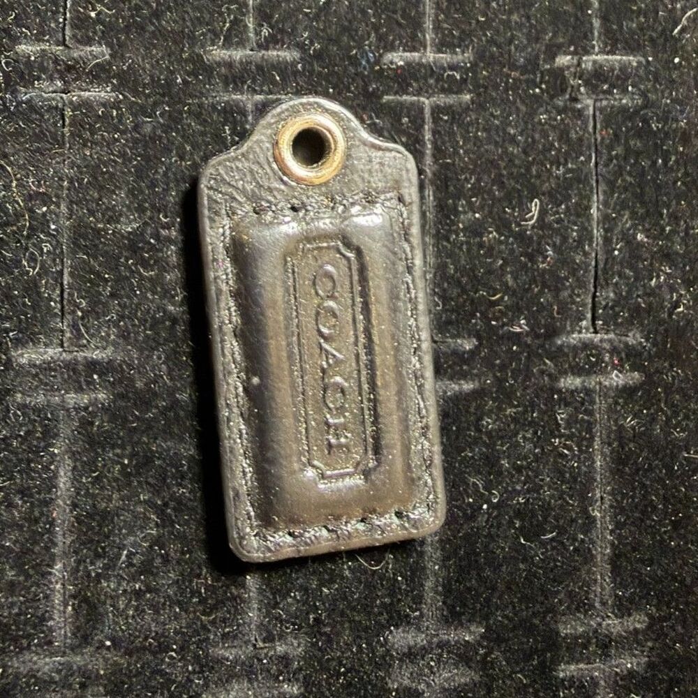 Vintage Coach Puffy Black Leather Hangtag Replacement Bag Charm Brass EUC